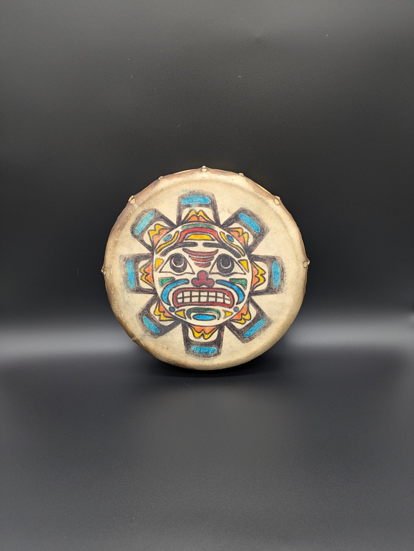 Handmade Painted & Signed Native American "Sun Drum"