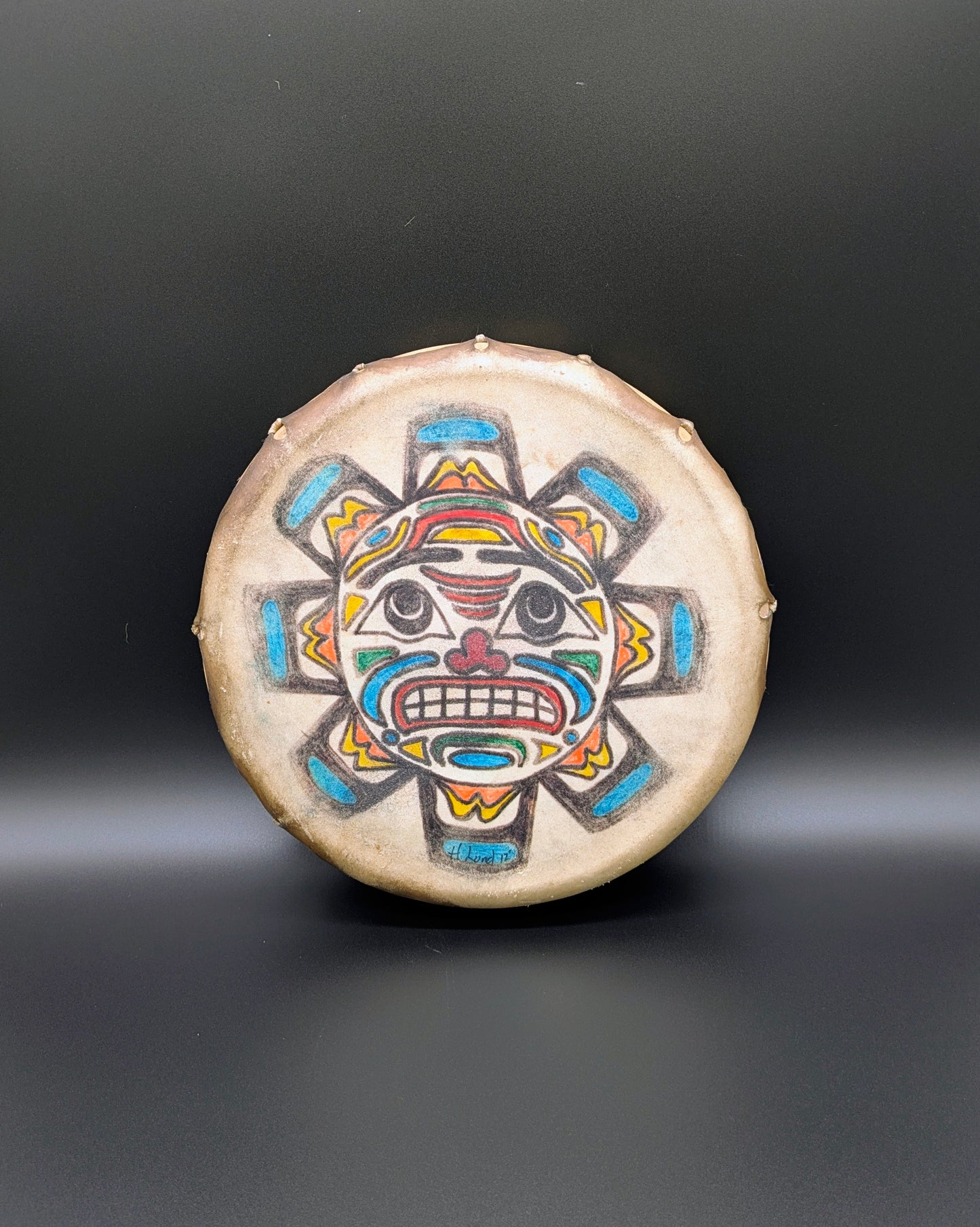 Handmade Painted & Signed Native American "Sun Drum"