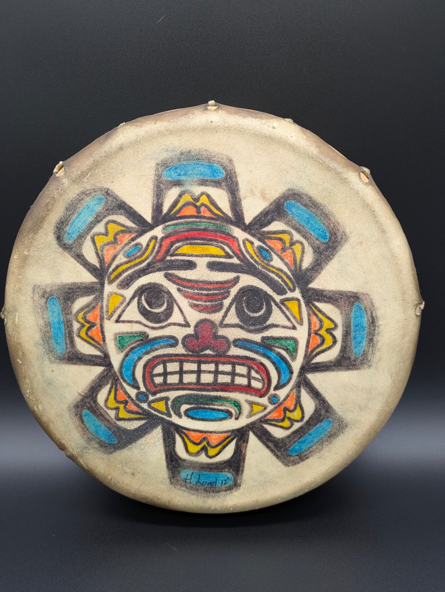 Handmade Painted & Signed Native American "Sun Drum"