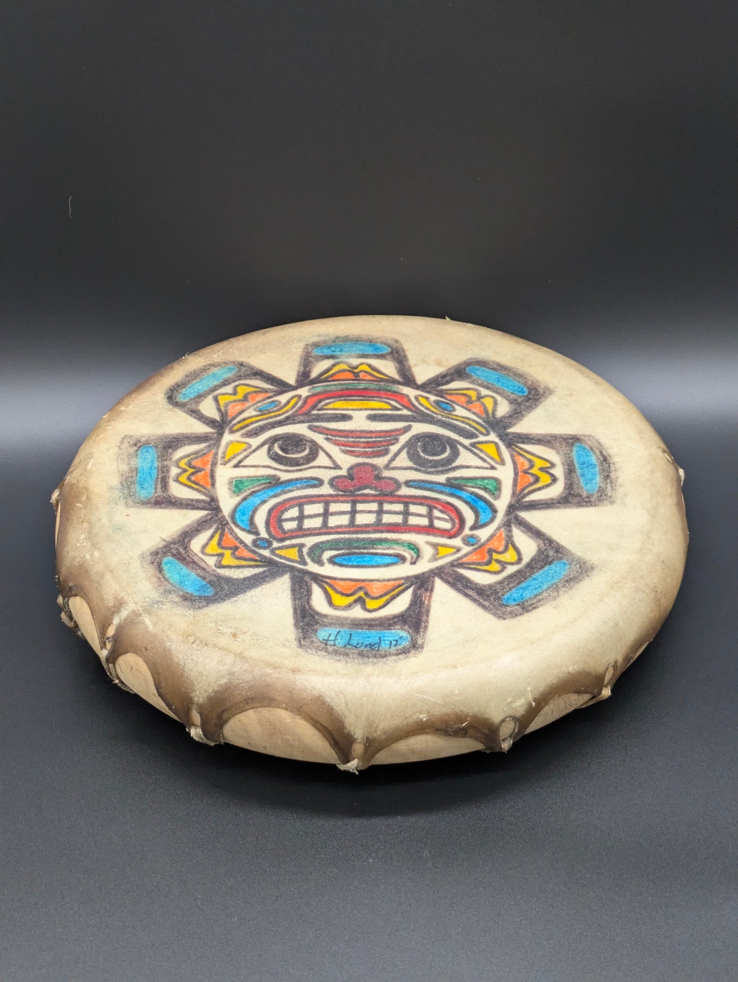 Handmade Painted & Signed Native American "Sun Drum"