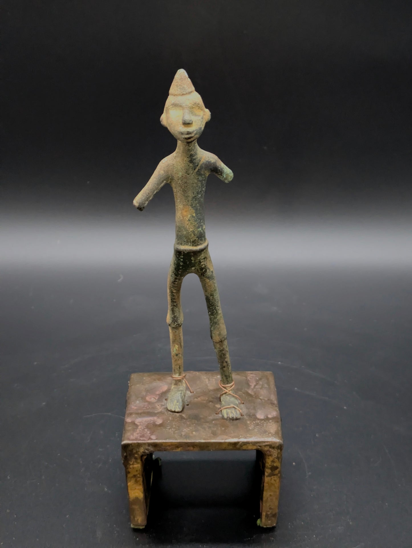 Early 1900s West African (Fon) Bronze Figure on Stand