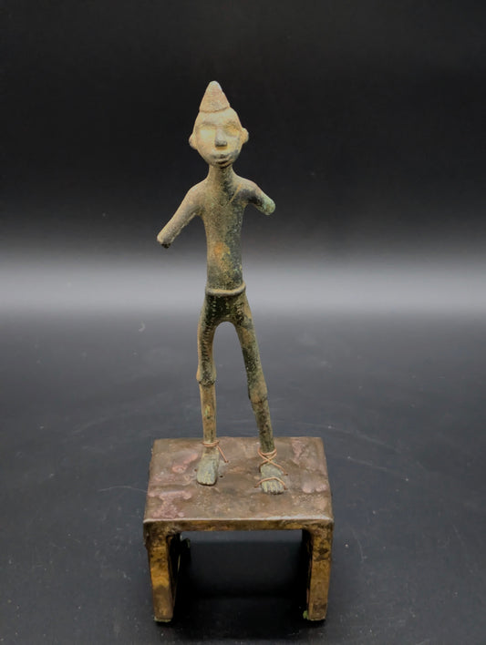 Early 1900s West African (Fon) Bronze Figure on Stand