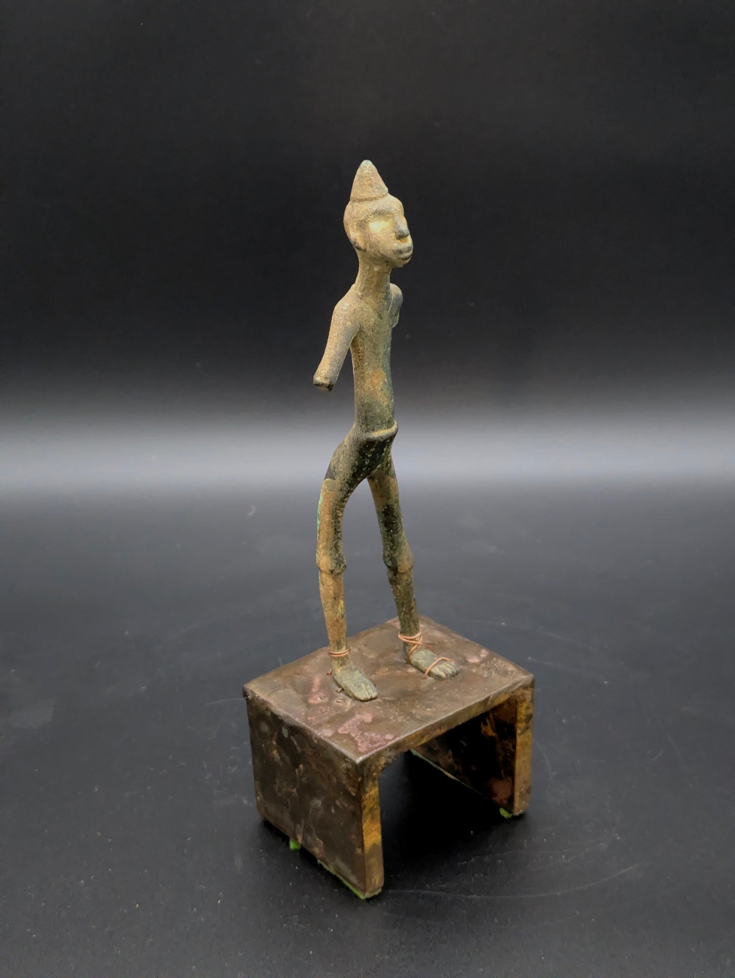 Early 1900s West African (Fon) Bronze Figure on Stand