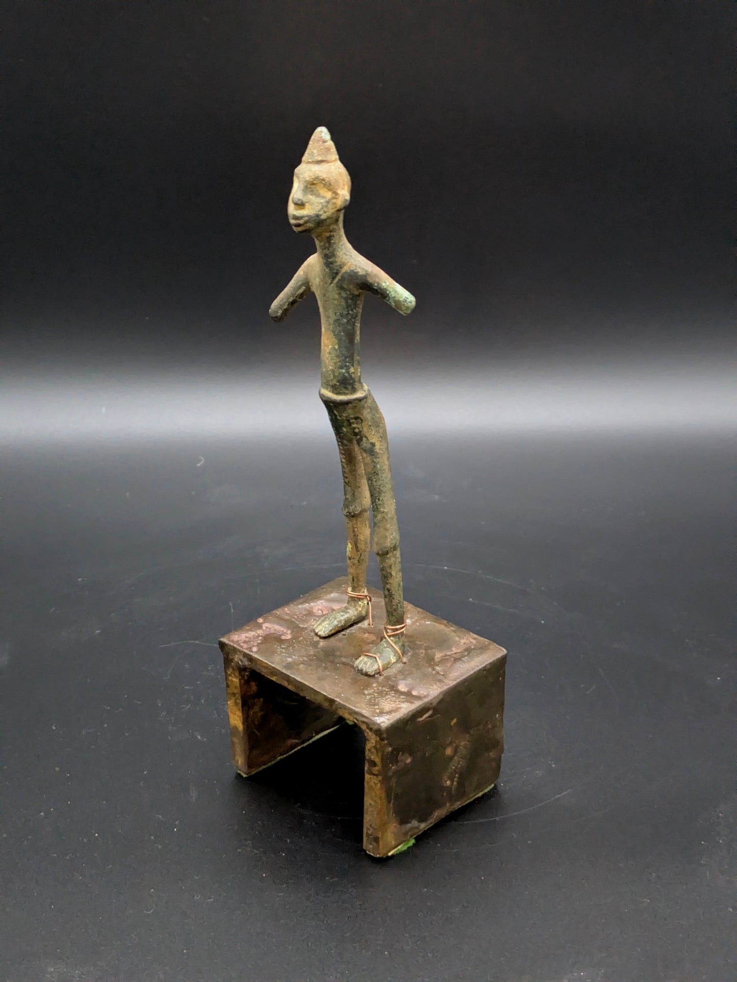 Early 1900s West African (Fon) Bronze Figure on Stand