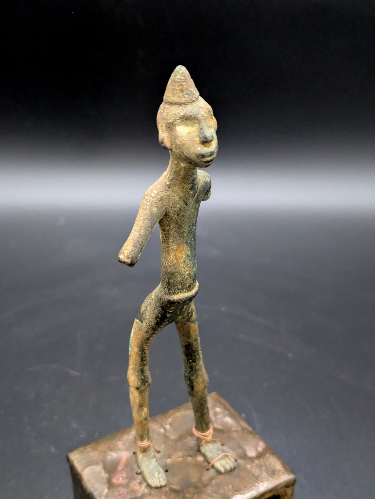 Early 1900s West African (Fon) Bronze Figure on Stand