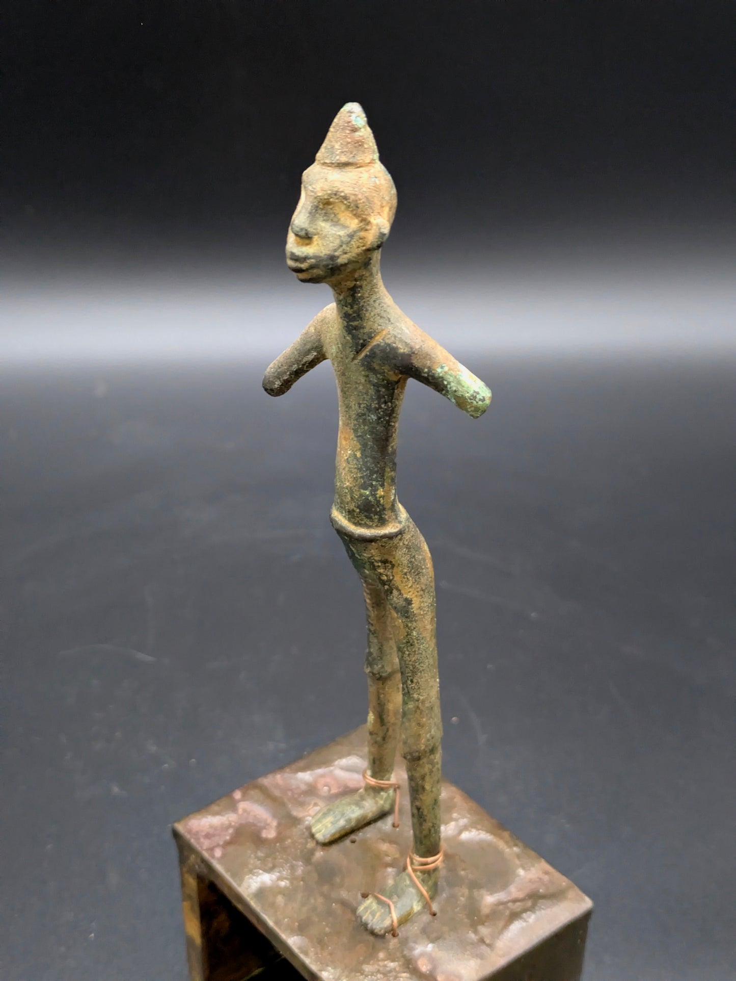 Early 1900s West African (Fon) Bronze Figure on Stand