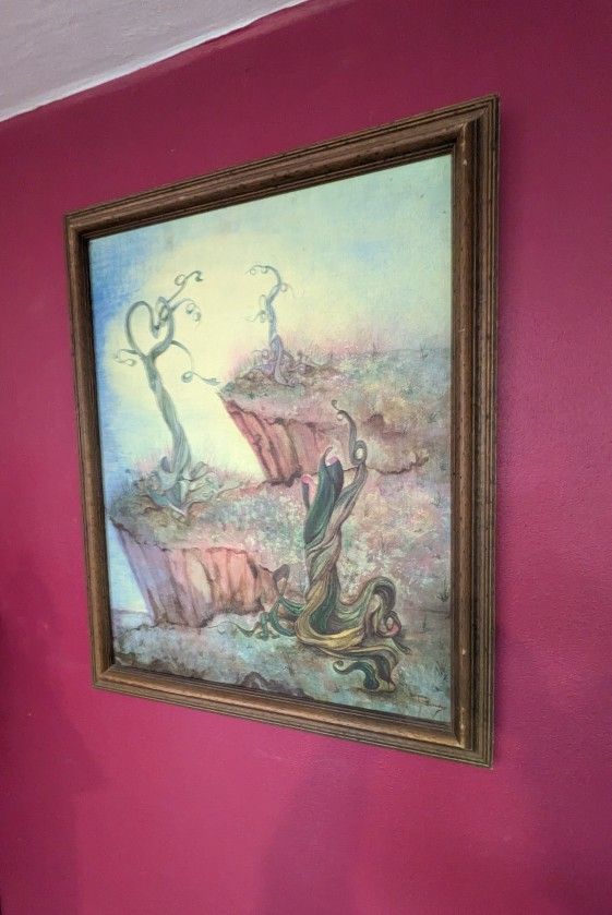 Vintage Surrealist Painting "The Edge" Signed Barbara Beaudry (1974)