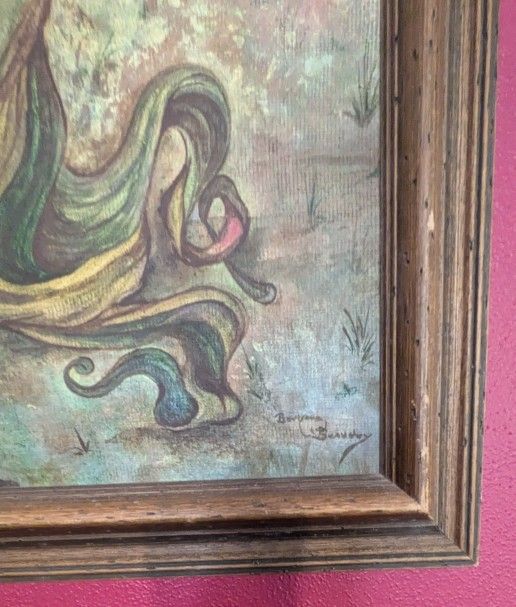 Vintage Surrealist Painting "The Edge" Signed Barbara Beaudry (1974)