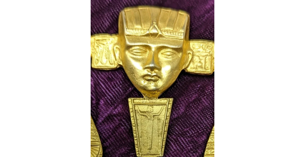 Vintage 1980s Egyptian Revival Style Brooch by Marla Buck