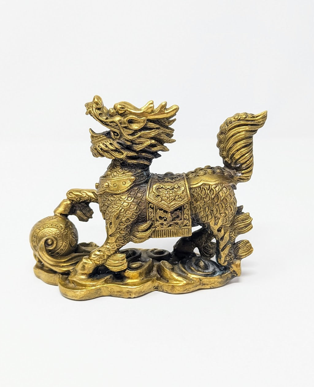 Antique Chinese "Qilin" Cast-Brass Feng Shui Statue