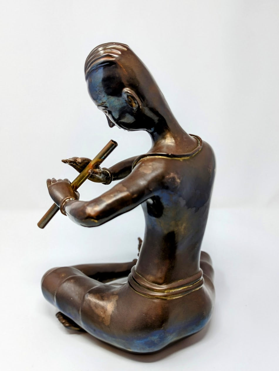 Vintage Thai Brass Sculpture "Flute Player"