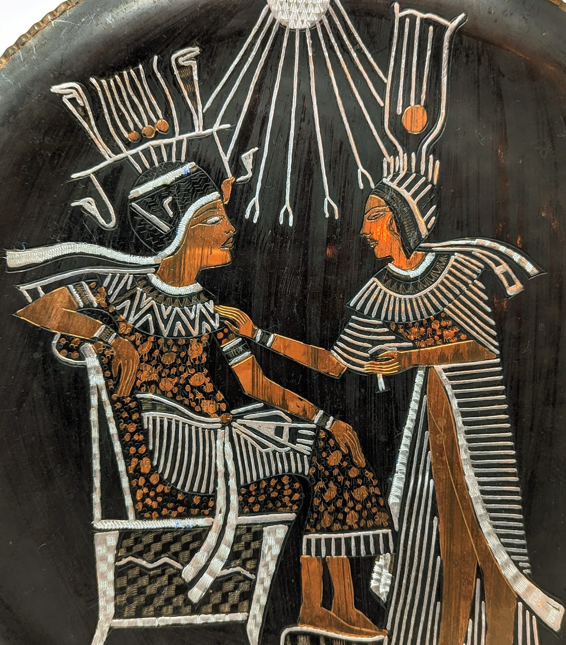 1960s Hammered & Etched Copper Plate with Ancient Egyptian Motif