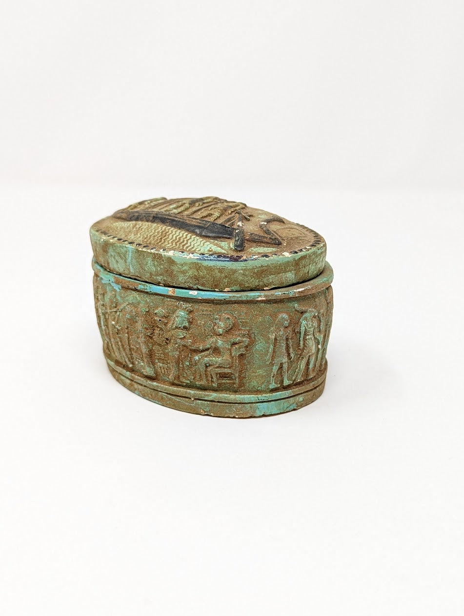 Antique Egyptian Faience Funerary Box with Hieroglyphics (c. 664-332 B.C.)