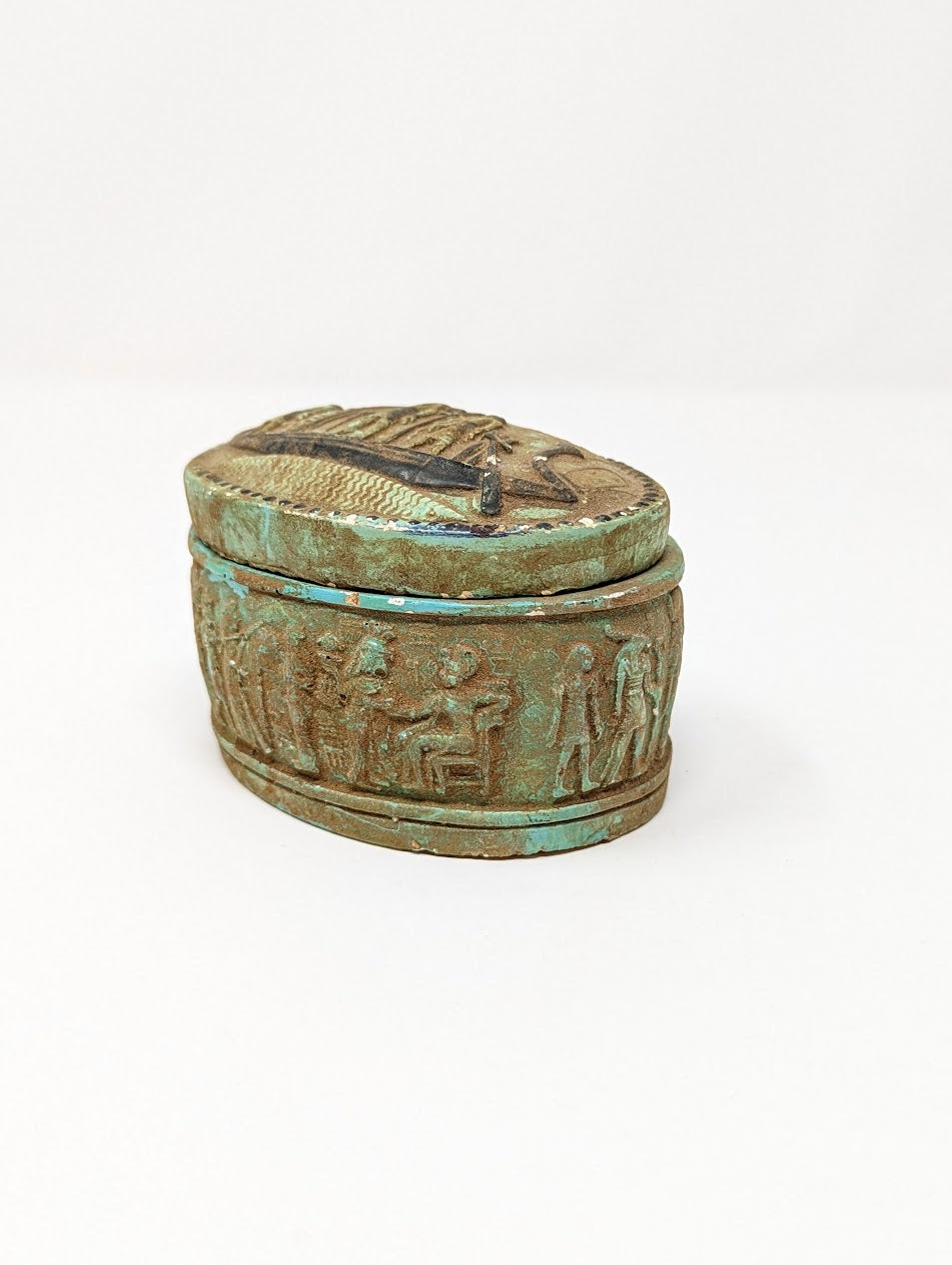 Antique Egyptian Faience Funerary Box with Hieroglyphics | Grand Tour Era (c. 1780-1920s)