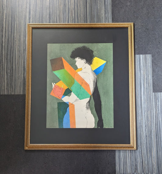 RARE Original Laszlo Matulay Painting "Geometric Nude" | Mixed Media on Paper Signed & Dated (1969)