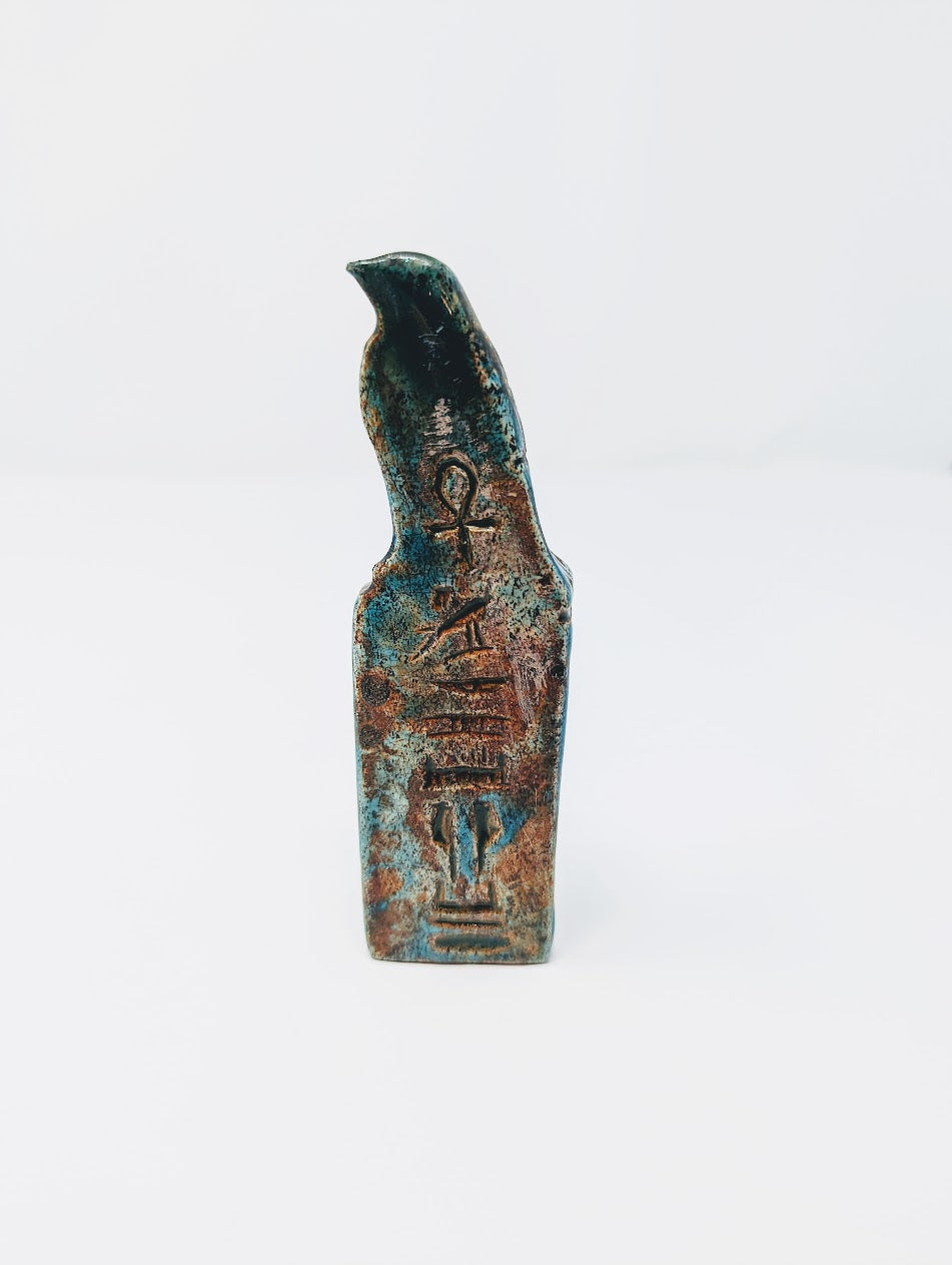 Antique Egyptian Faience Blue-Glazed Horus Statue (c. 664-332 B.C.)