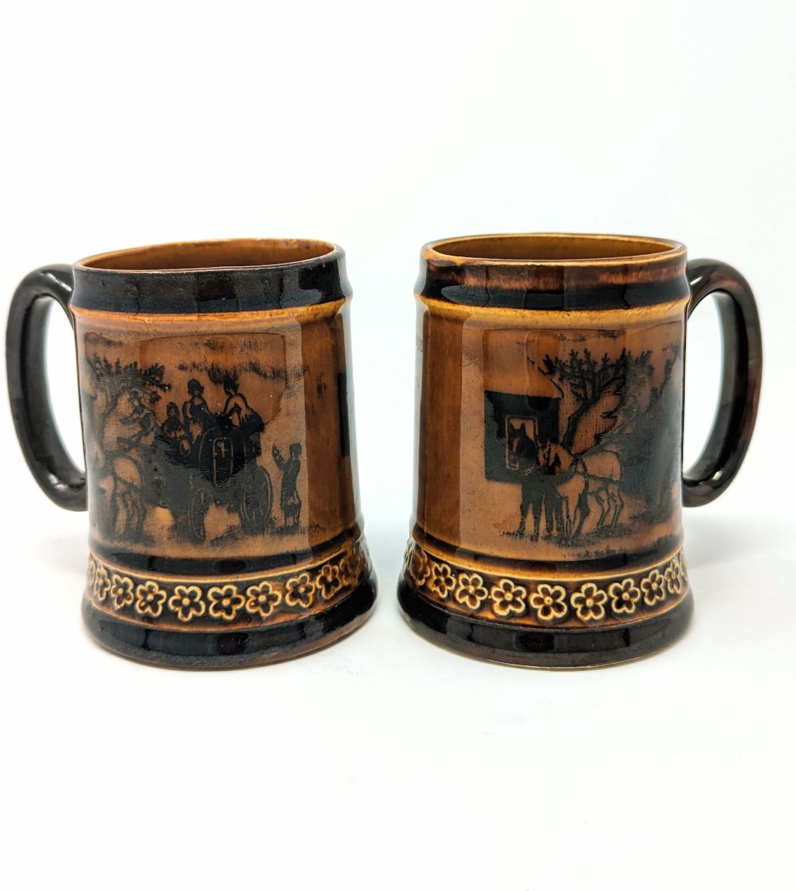 1940s Vintage Hand-Painted Ceramic Mugs (2) "Made in Occupied Japan"