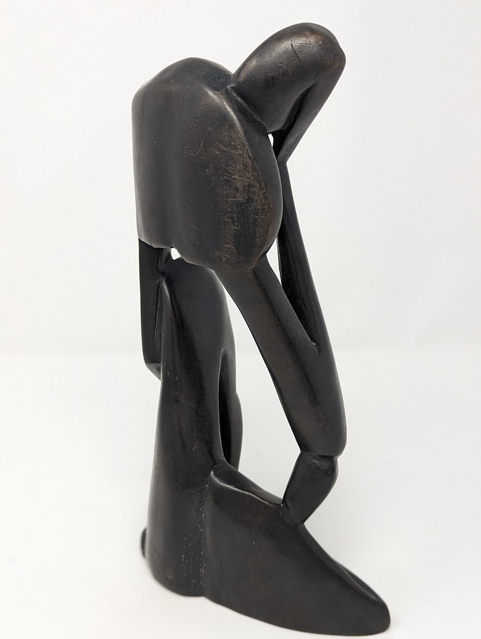 RARE Hand-Carved Ebony Tribal Abstract "The Thinker" Statue