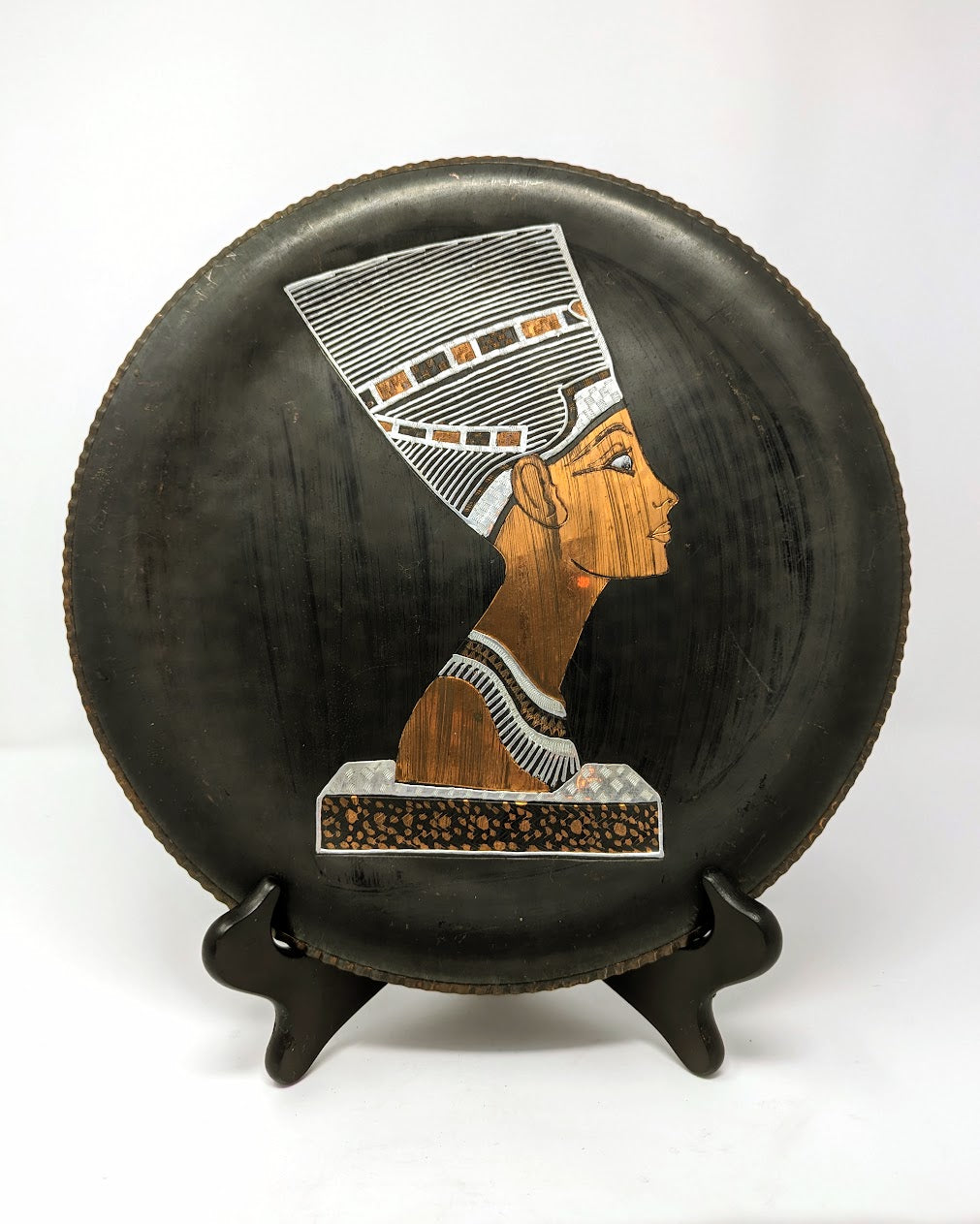 Vintage Queen Nefertiti Etched & Stamped Copper Plate with Tin Inlay