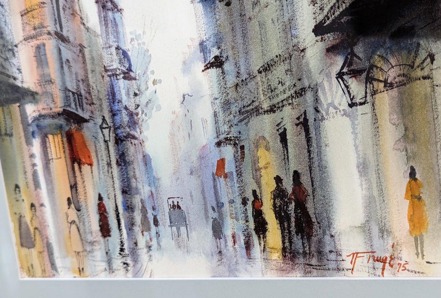 Signed Nestor Fruge Watercolor | French Quarter Street Scene (1975)