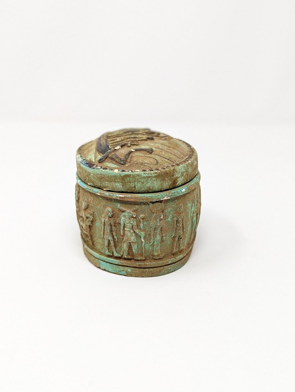Antique Egyptian Faience Funerary Box with Hieroglyphics | Grand Tour Era (c. 1780-1920s)