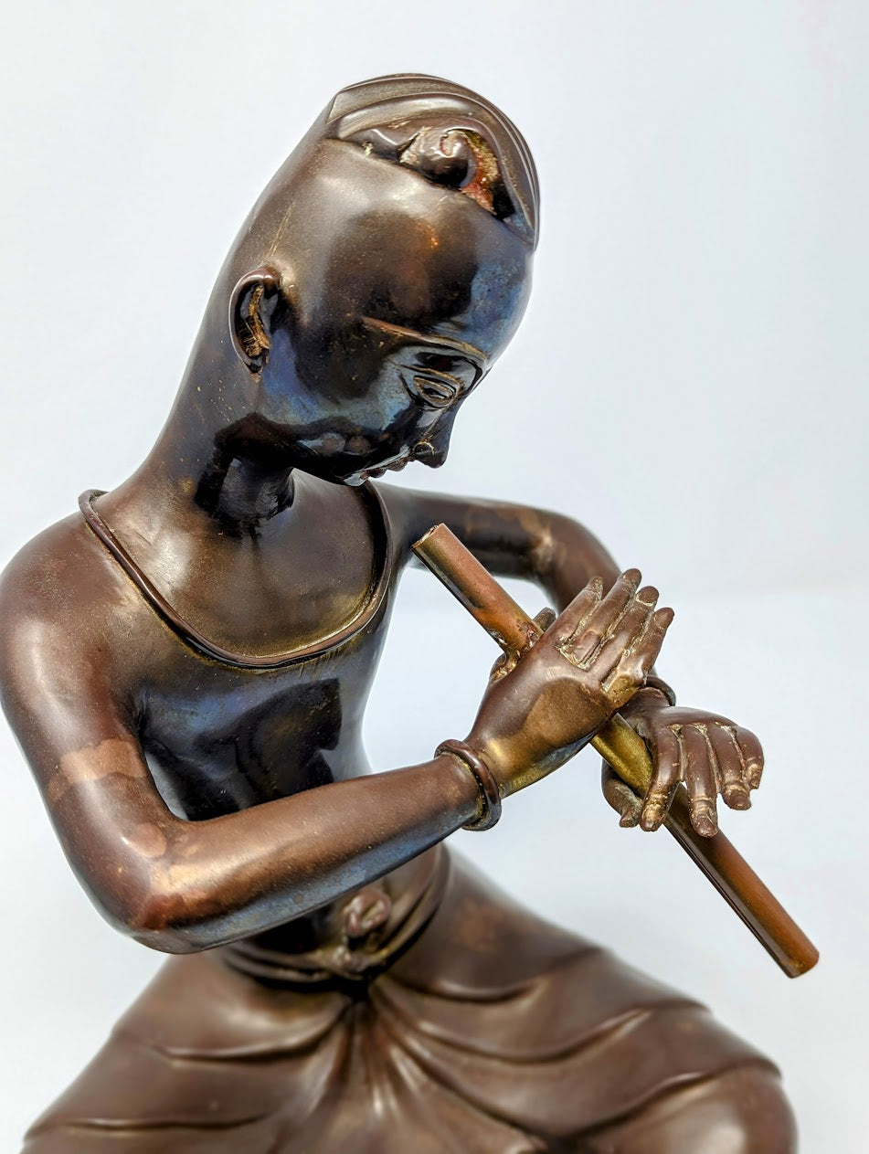 Vintage Thai Brass Sculpture "Flute Player"