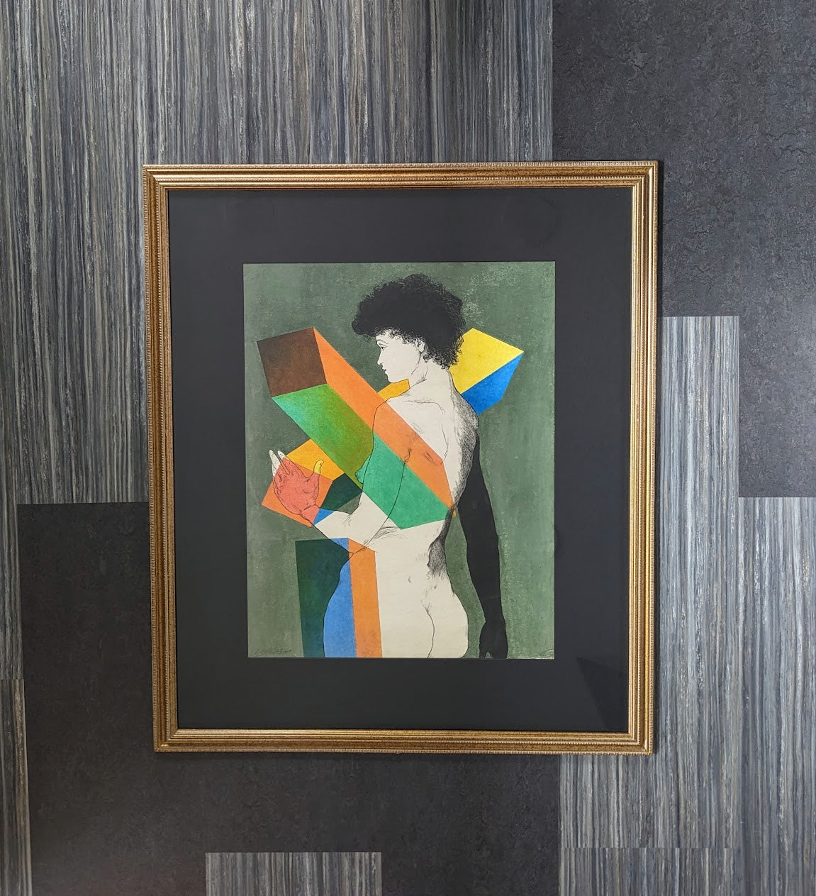 RARE Original Laszlo Matulay Painting "Geometric Nude" | Mixed Media on Paper Signed & Dated (1969)