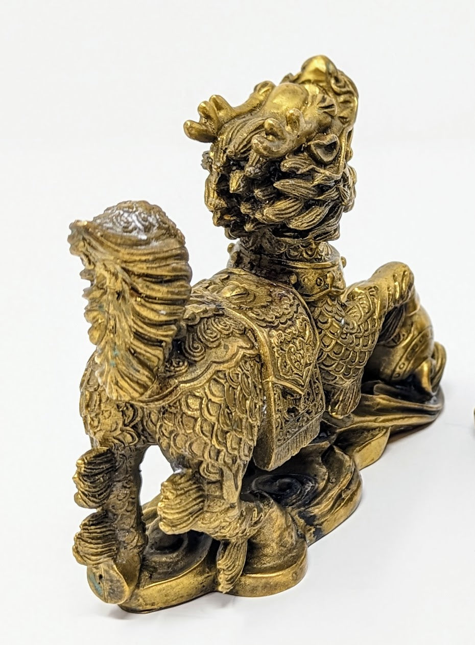 Antique Chinese "Qilin" Cast-Brass Feng Shui Statue