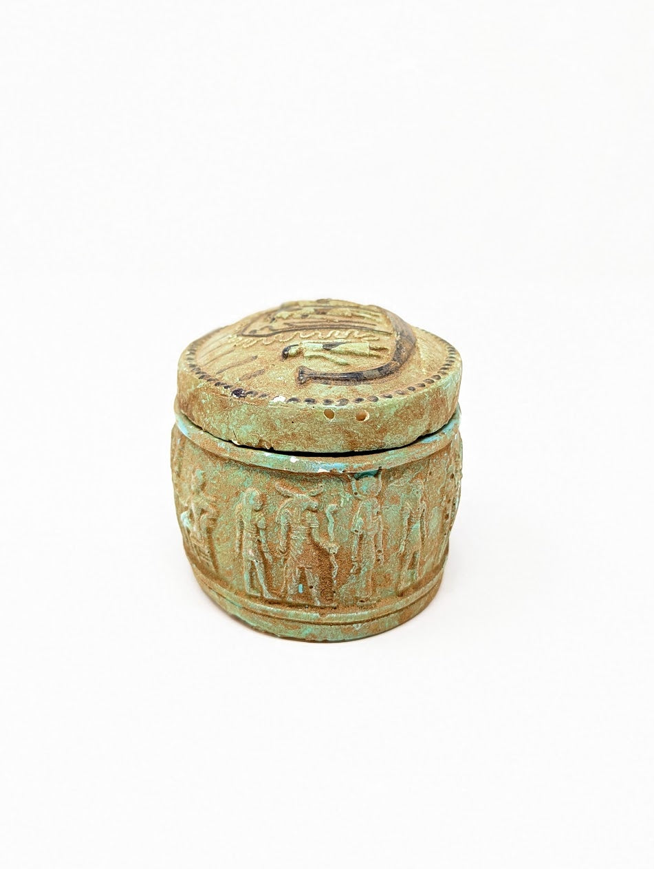 Antique Egyptian Faience Funerary Box with Hieroglyphics | Grand Tour Era (c. 1780-1920s)