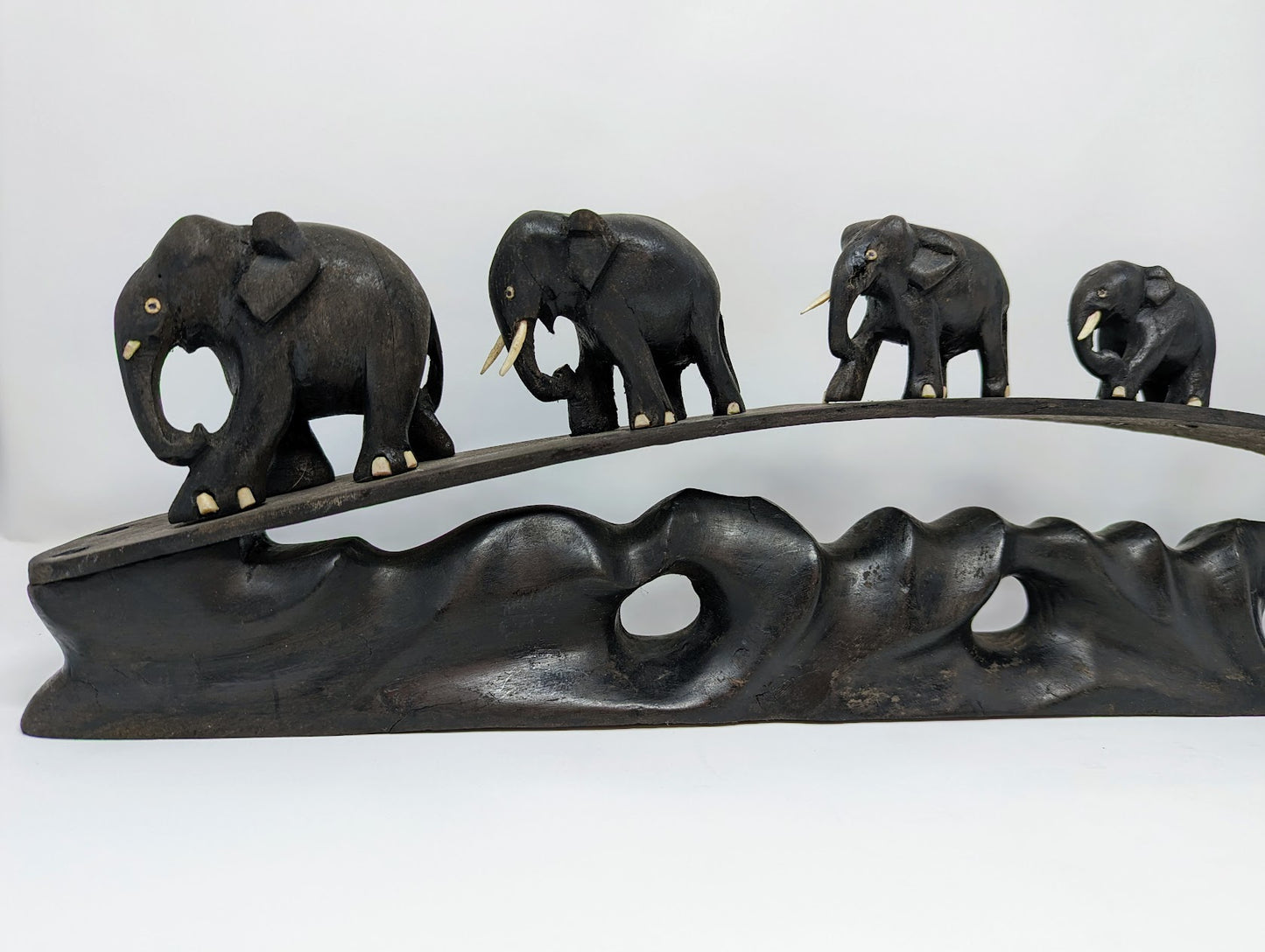 Antique Anglo-Indian Carved Teak 7 Elephant Bridge (c. 1900)