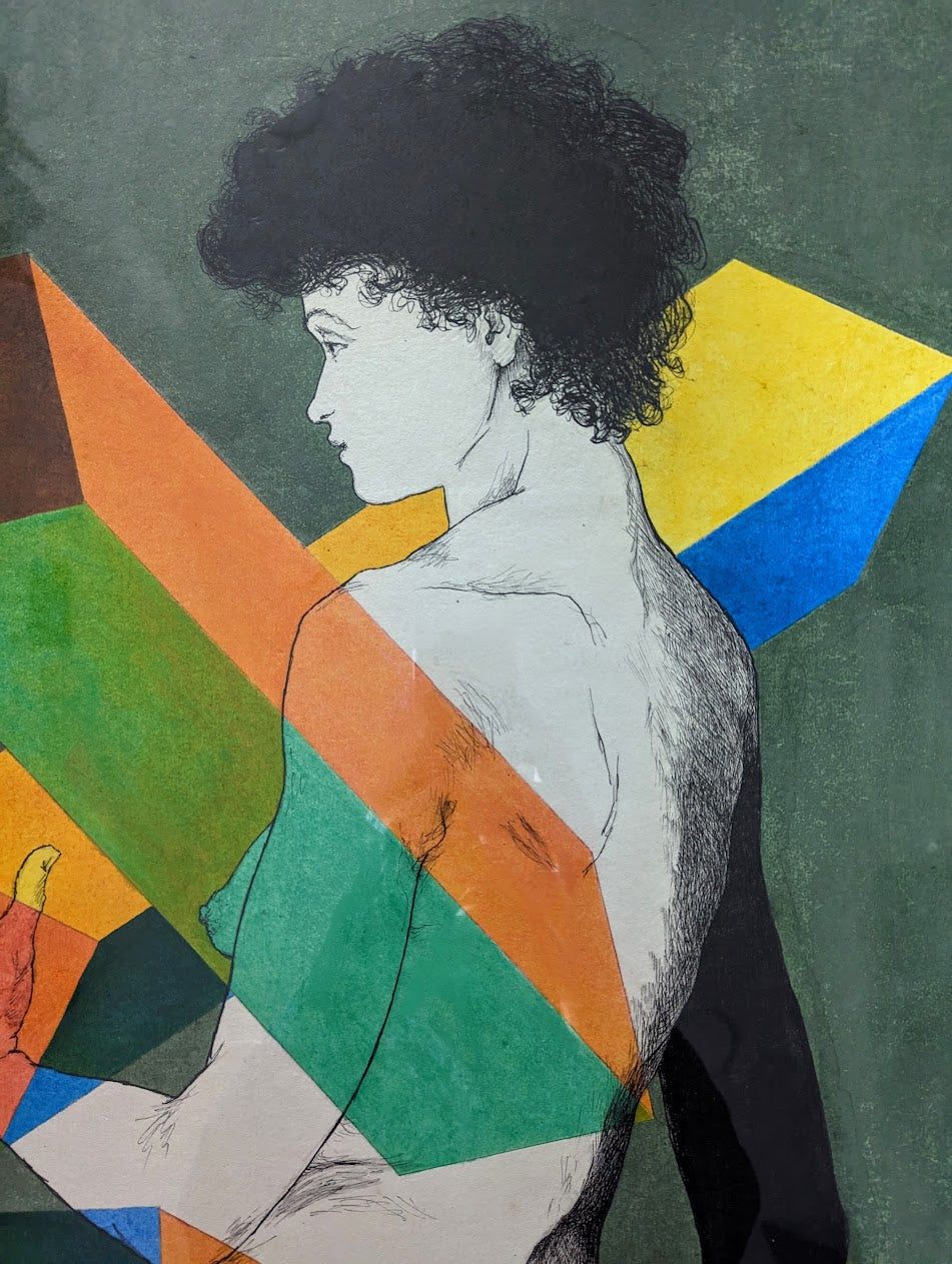 RARE Original Laszlo Matulay Painting "Geometric Nude" | Mixed Media on Paper Signed & Dated (1969)