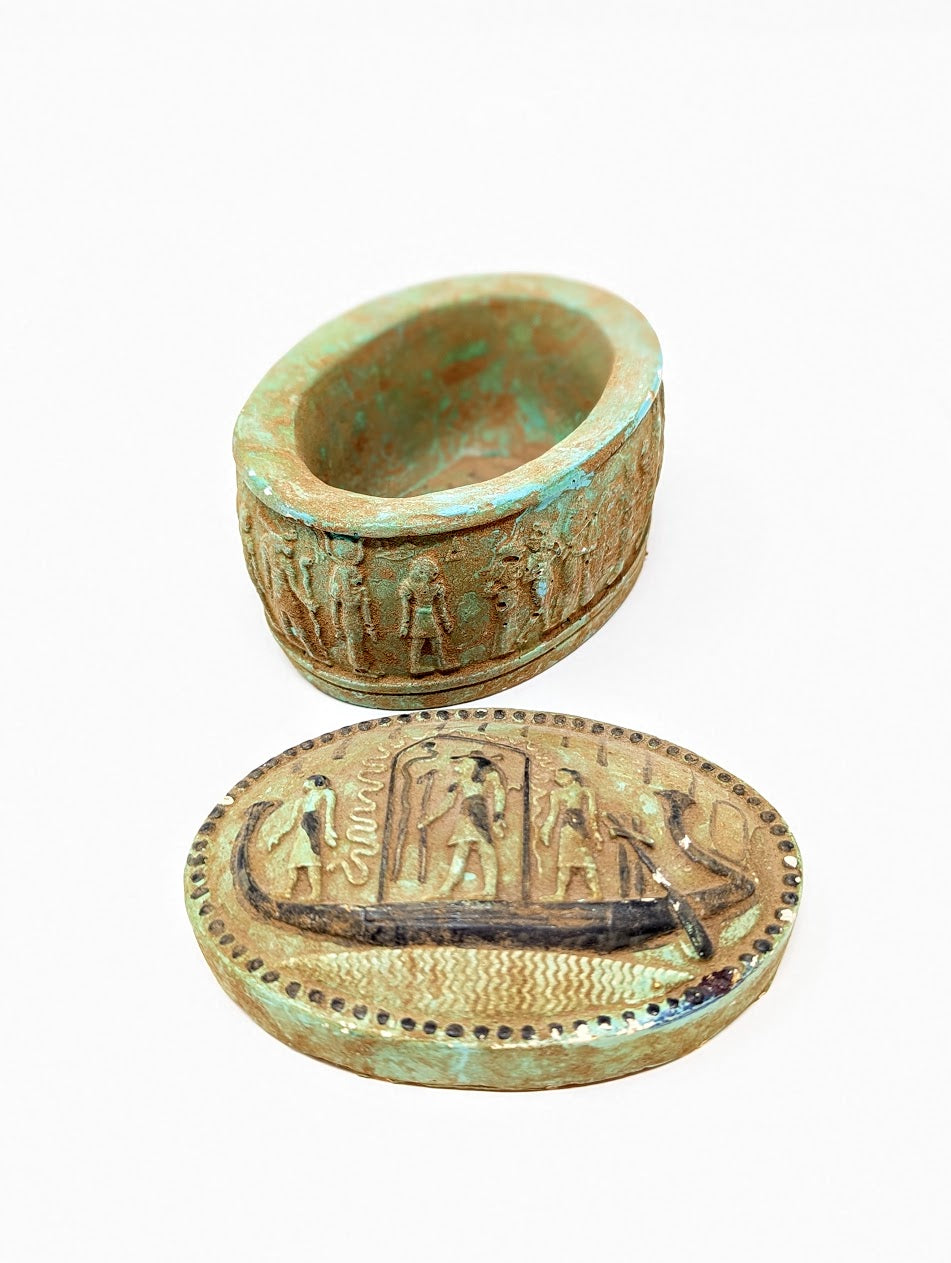 Antique Egyptian Faience Funerary Box with Hieroglyphics | Grand Tour Era (c. 1780-1920s)