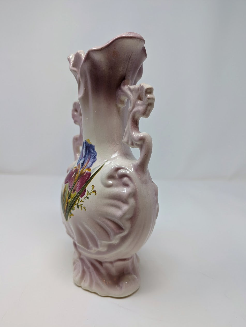 Vintage Purple Iris Porcelain Floral Vase | Signed by Artist (1999)