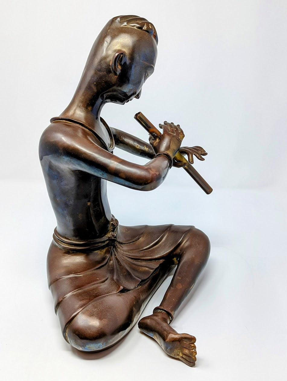 Vintage Thai Brass Sculpture "Flute Player"