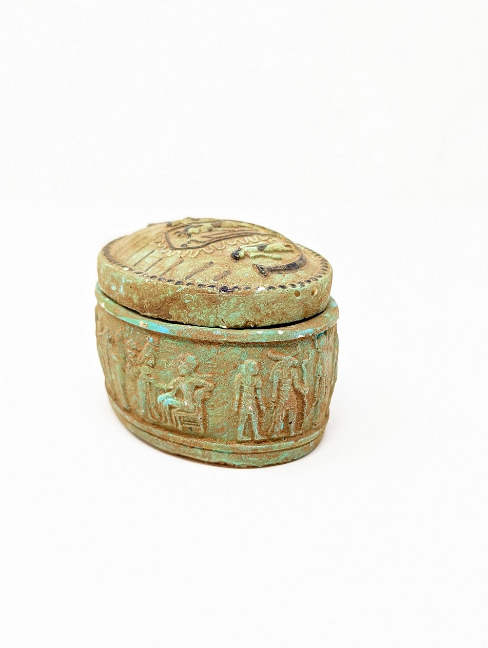 Antique Egyptian Faience Funerary Box with Hieroglyphics | Grand Tour Era (c. 1780-1920s)