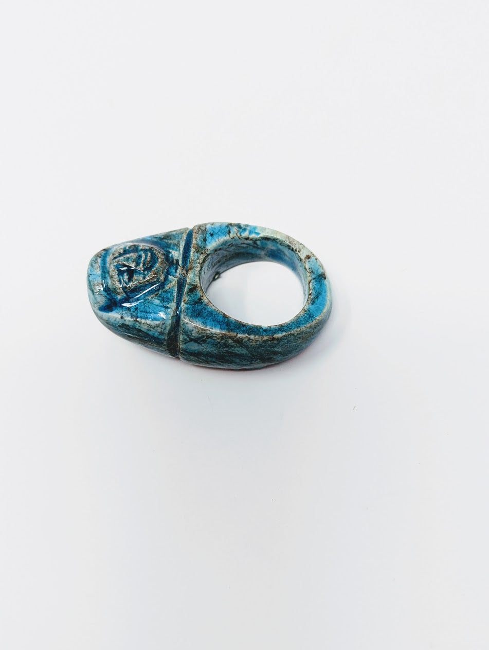 Antique Egyptian Faience-Glazed Isis Ring (c.664-332 B.C.)