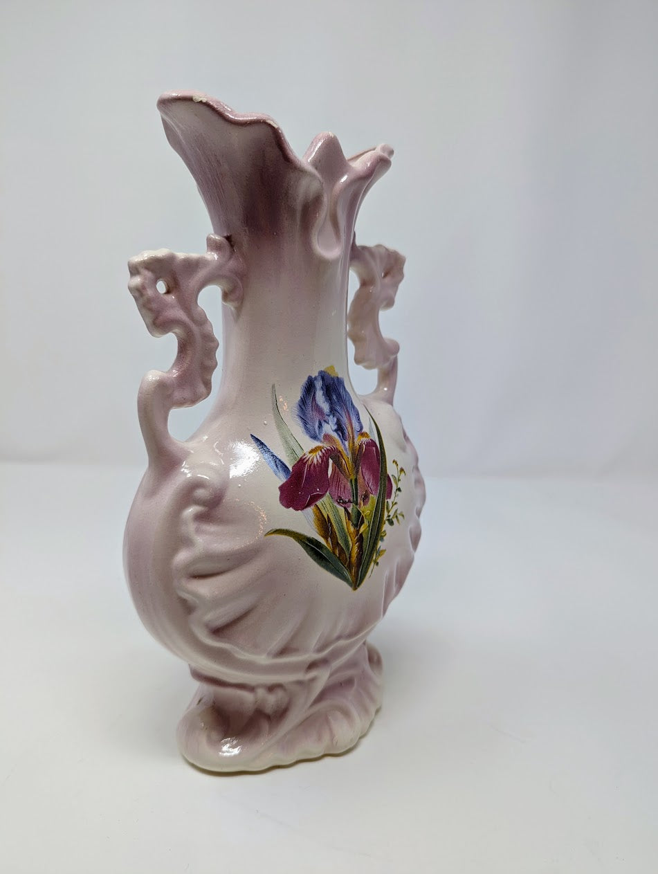 Vintage Purple Iris Porcelain Floral Vase | Signed by Artist (1999)
