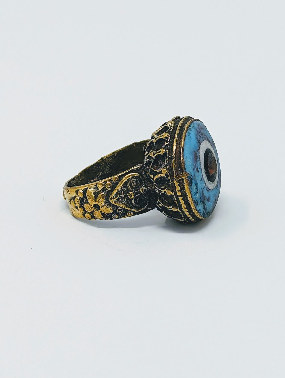 Antique Gold-Gilt Phoenician Ring | Blue Glass Center-Stone (c. 300 B.C.)
