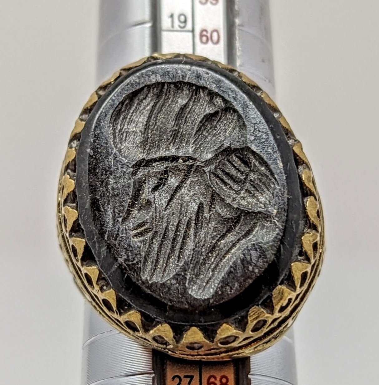 Antique Near Eastern Black Agate Intaglio Portrait Ring