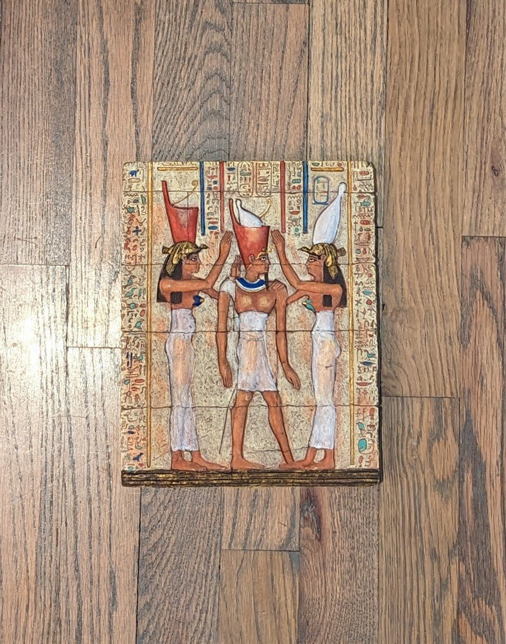 Vintage Egyptian Plaque | Coronation of Pharaoh Ptolemy VIII by Goddess' Wadjet & Nekhbet