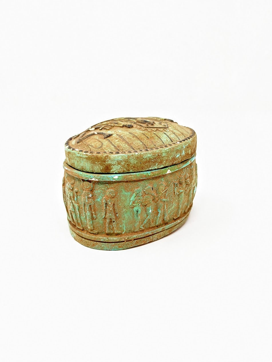 Antique Egyptian Faience Funerary Box with Hieroglyphics | Grand Tour Era (c. 1780-1920s)