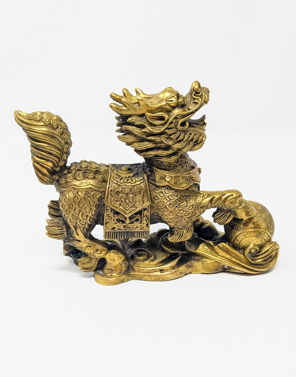Antique Chinese "Qilin" Cast-Brass Feng Shui Statue