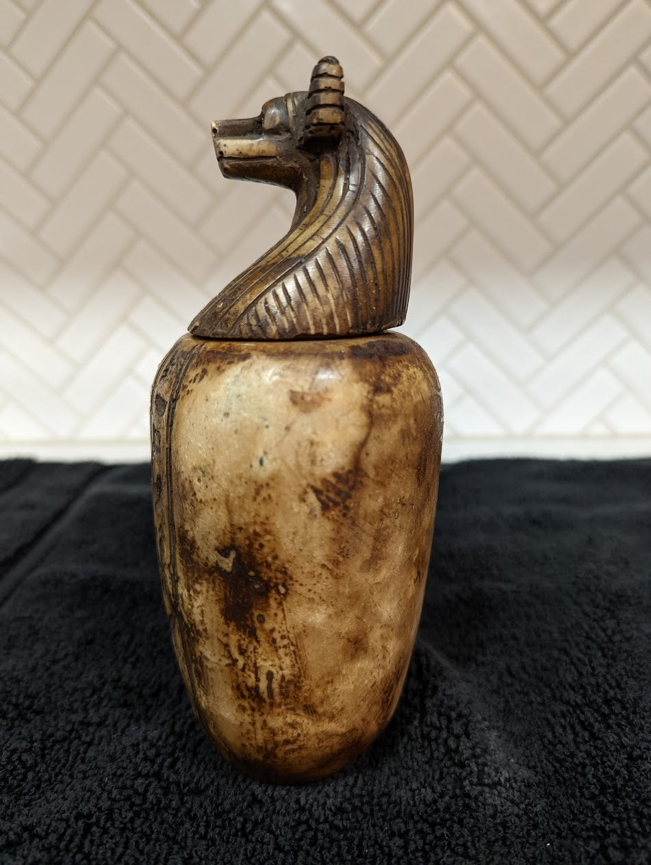 RARE Antique “Grand Tour” Alabaster Egyptian Canopic Jar (c. 1780-1920)