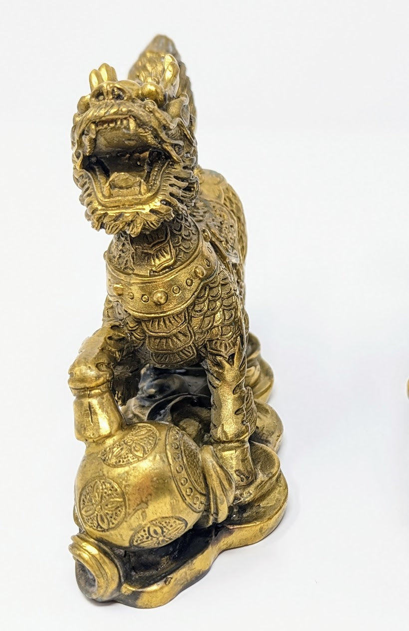 Antique Chinese "Qilin" Cast-Brass Feng Shui Statue