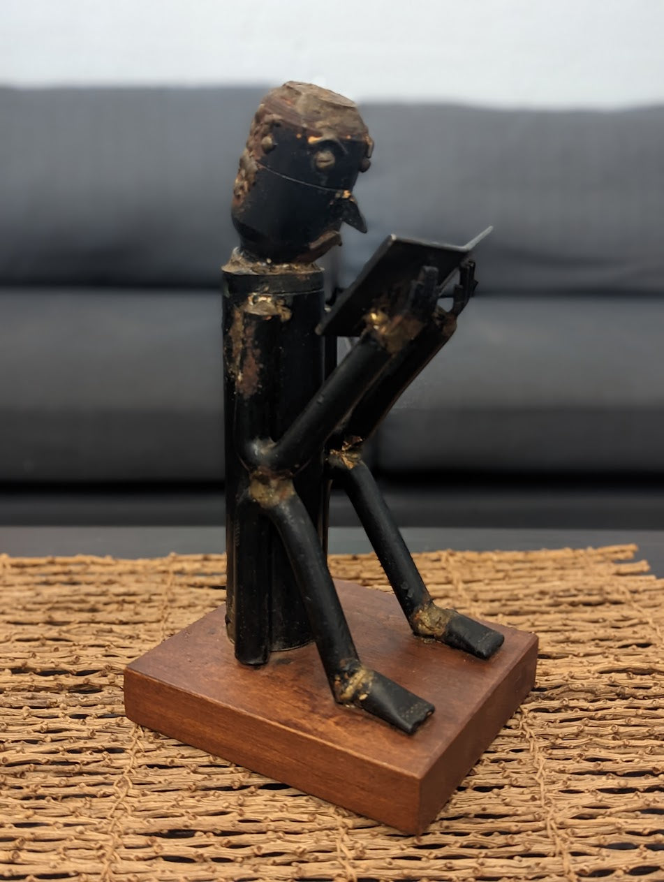 1970s Welded Angry Man Reading Sculpture | Brutalist Abstract Art