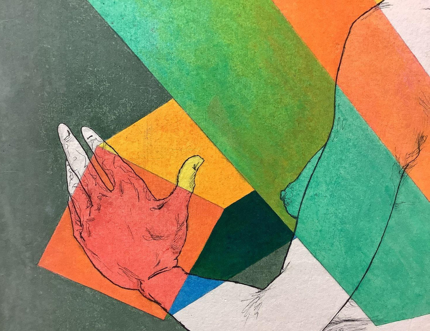 RARE Original Laszlo Matulay Painting "Geometric Nude" | Mixed Media on Paper Signed & Dated (1969)