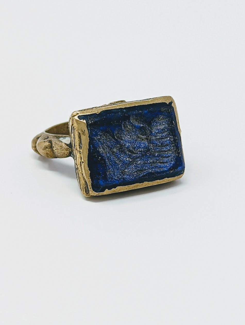 Antique Lapis Lazuli Near Eastern Intaglio Portrait Ring