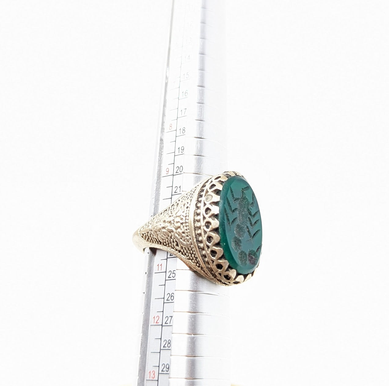 Antique Green Agate Intaglio Scorpion Ring | Near Eastern Origins