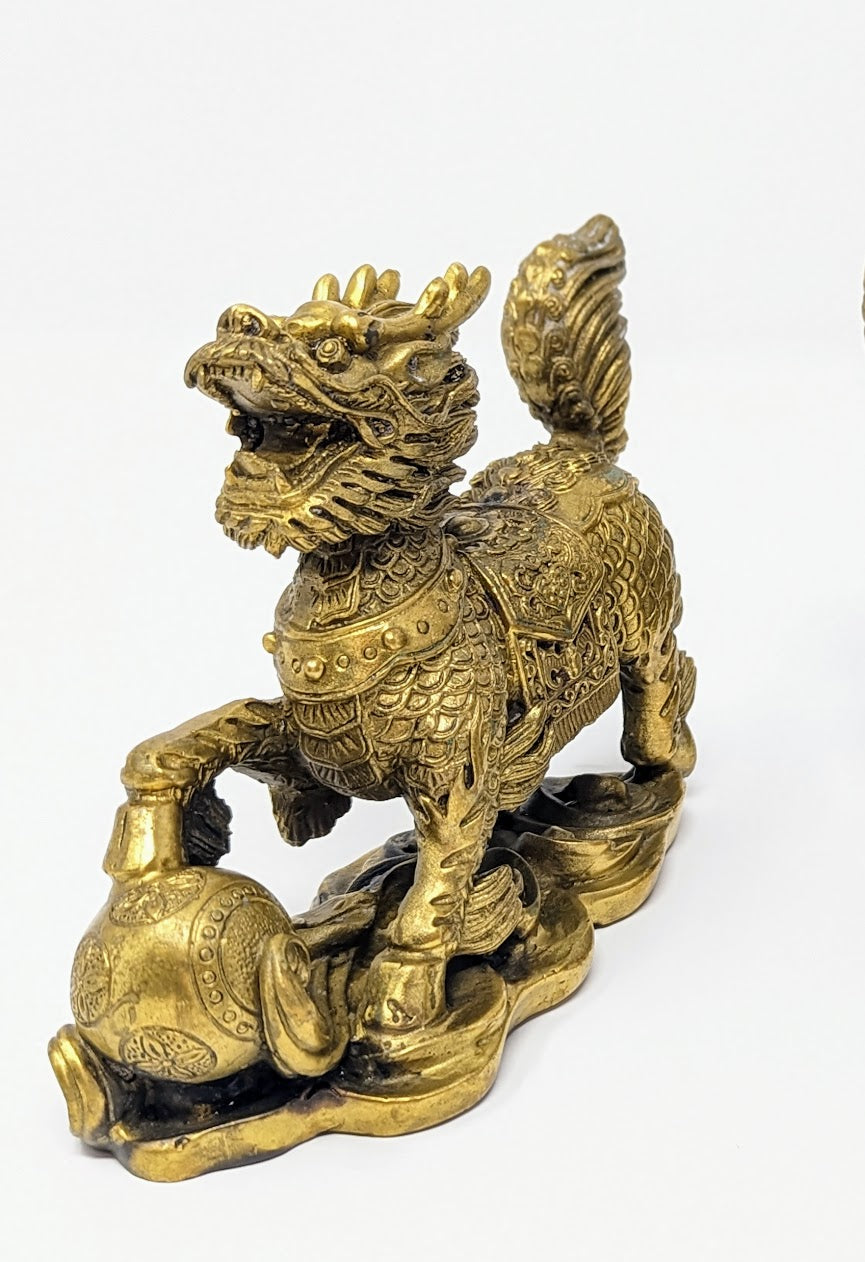 Antique Chinese "Qilin" Cast-Brass Feng Shui Statue