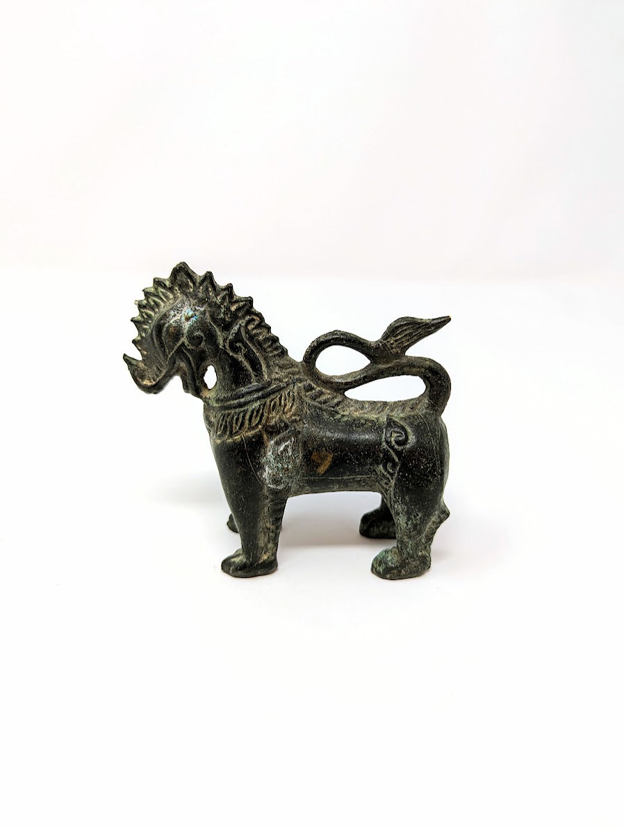 Antique Thai Cast-Bronze SINGHA Guardian Lion Statue | Temple Protector